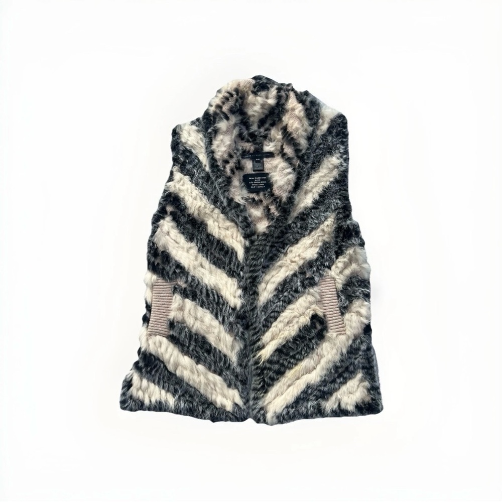 Marc by Marc Jacobs Rabbit Fur Chevron Stripe Vest Sleeveless O/S (One Size)